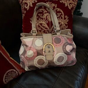 Coach Multicolor Soho Snaphead Sateen Shoulder Signature in Pink and Brown Bag